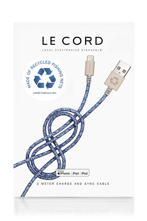 Bleu iPhone Lightning cable · 2 meter · Made of recycled fishing nets-0