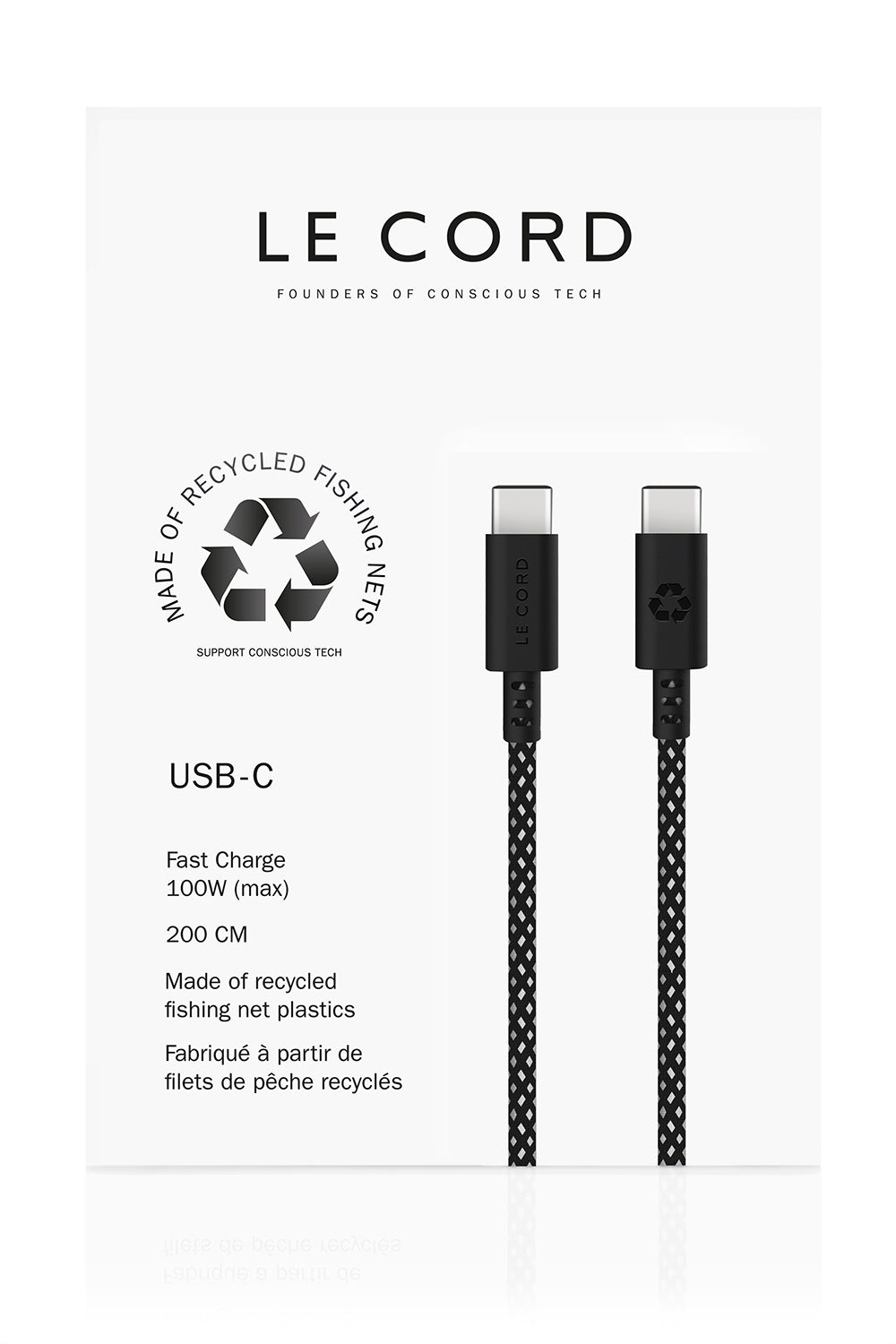 USB Sea Black · Type C · 100W · 2 meter · Made of recycled fishing nets-0